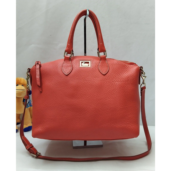 Dooney & Bourke Red Pebbled Leather Top Hanlde Zipper Closure Satchel Bag - Picture 1 of 16